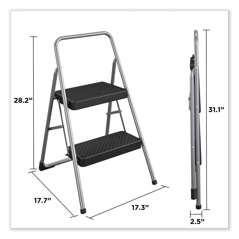 Cosco 2-Step Folding Steel Step Stool, 200 lb Capacity, 28.13" Working Height, Cool Gray