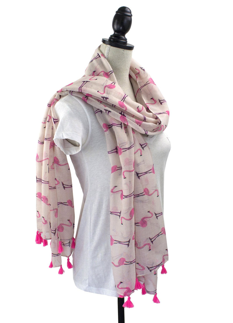 stylesilove Lightweight Womens Flamingo Tassels Soft Cotton Scarf Shawl