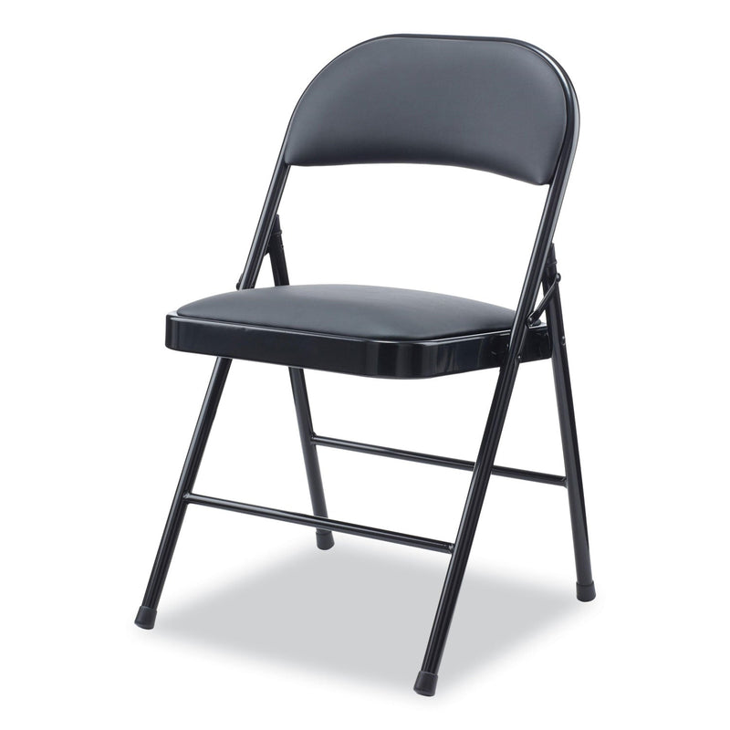 Alera PU Padded Folding Chair, Supports Up to 250 lb, Black Seat/Back, Black Base, 4/Carton