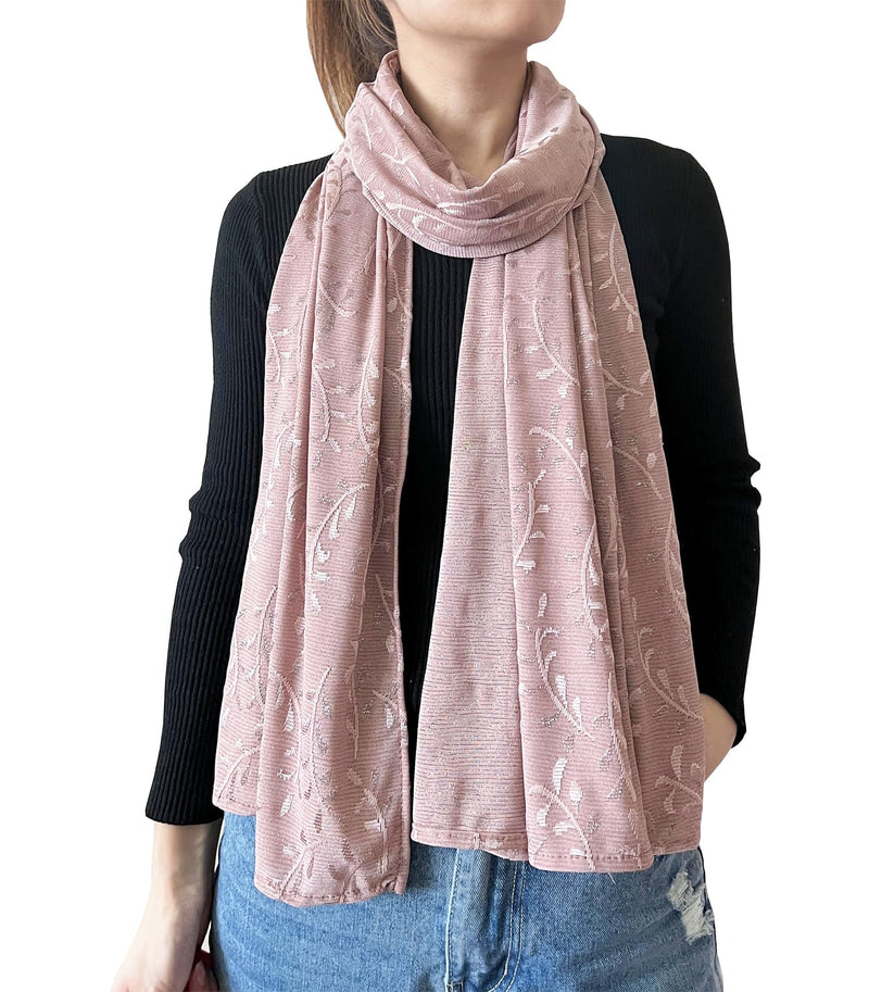 stylesilove Women Shimmering Jacquard Floral Scarf Silver Thread Flower Scarves Ultra Lightweight Soft Shawl Neck Wraps