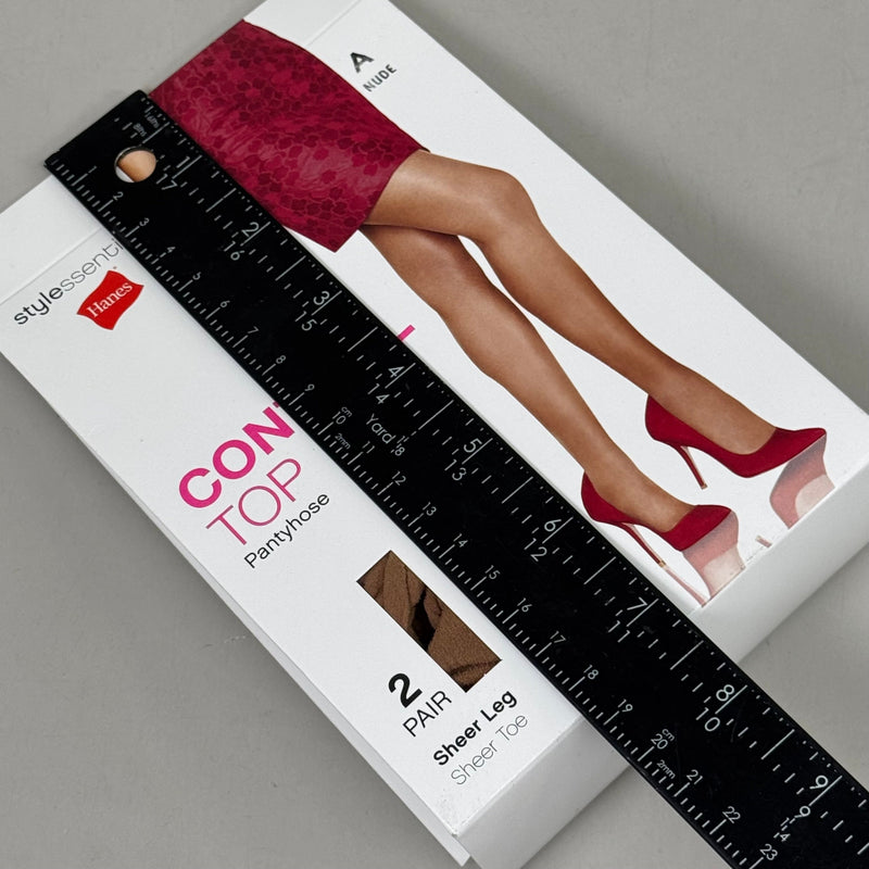 HANES (2 PACK, 2 PAIRS EACH ) Essentials Control Top Pantyhose Women's Sz A Nude