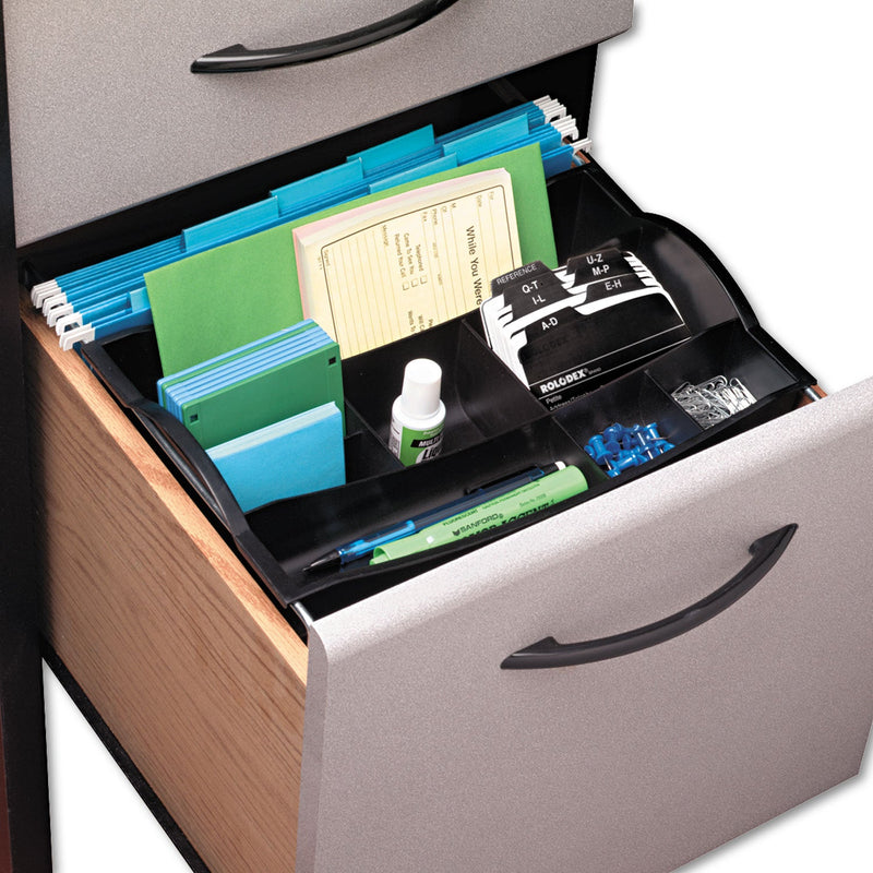 Rubbermaid Plastic Hanging Desk Drawer Organizer, Eight Compartments, 12.5 x 7.75 x 3.25, Black