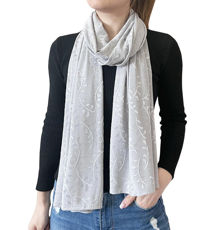stylesilove Women Shimmering Jacquard Floral Scarf Silver Thread Flower Scarves Ultra Lightweight Soft Shawl Neck Wraps