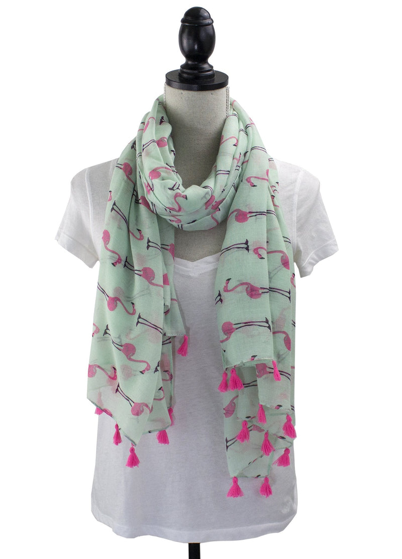 stylesilove Lightweight Womens Flamingo Tassels Soft Cotton Scarf Shawl