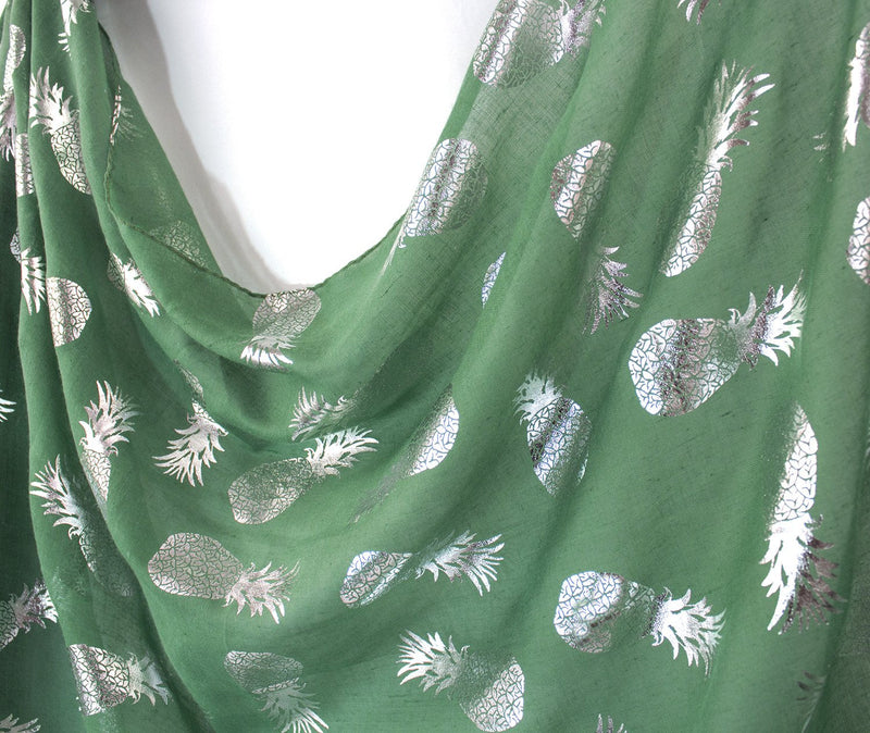 stylesilove Women Spring Summer Metallic Foil Print Lightweight Cotton Scarf Wrap Beach Shawl
