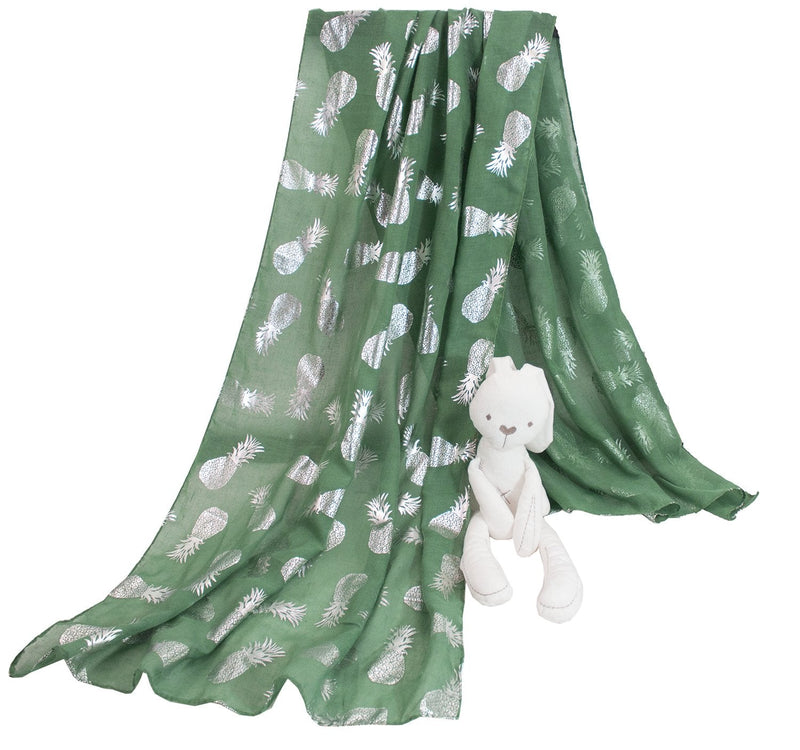 stylesilove Women Spring Summer Metallic Foil Print Lightweight Cotton Scarf Wrap Beach Shawl