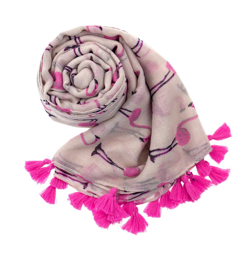 stylesilove Lightweight Womens Flamingo Tassels Soft Cotton Scarf Shawl