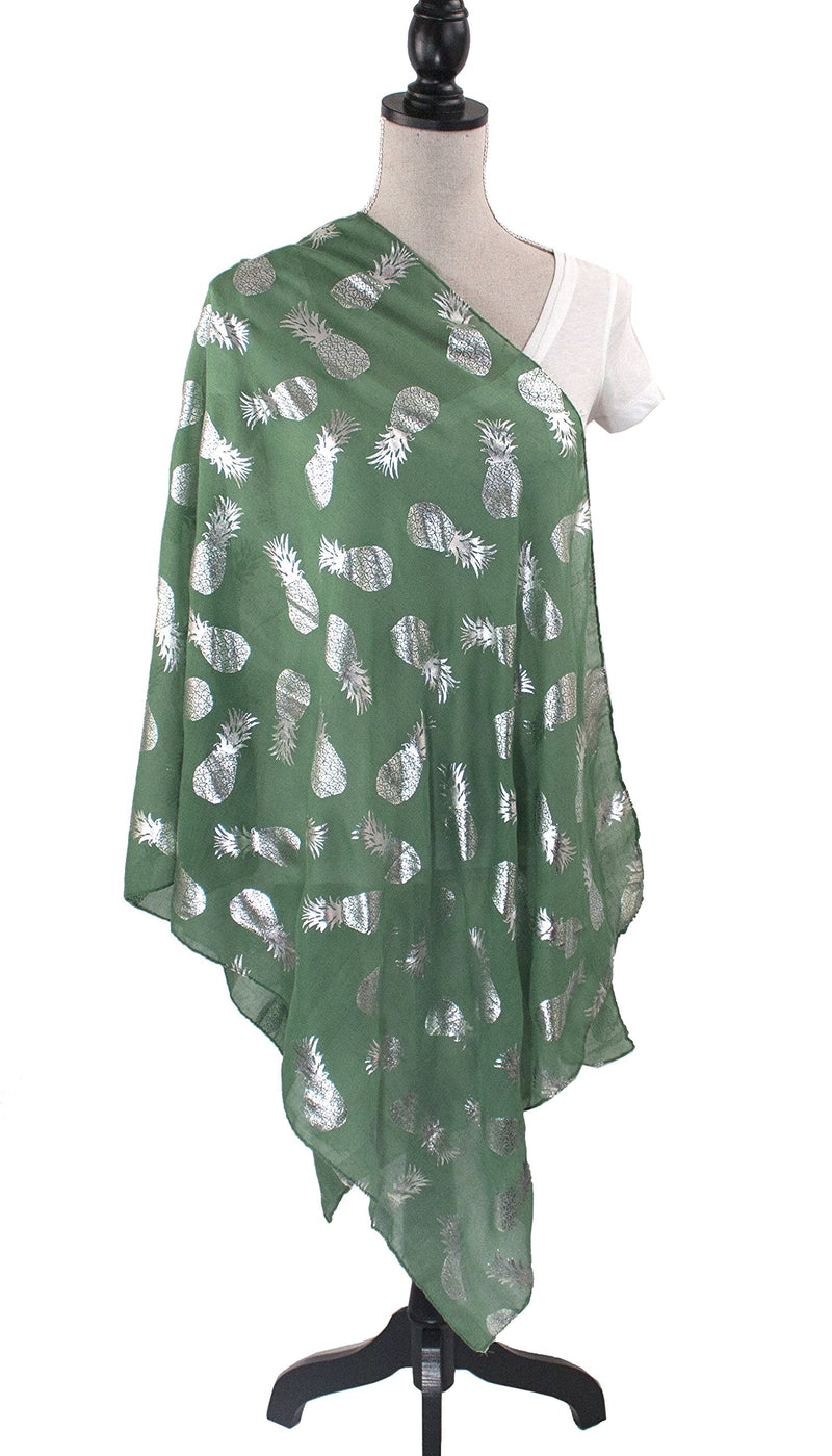 stylesilove Women Spring Summer Metallic Foil Print Lightweight Cotton Scarf Wrap Beach Shawl