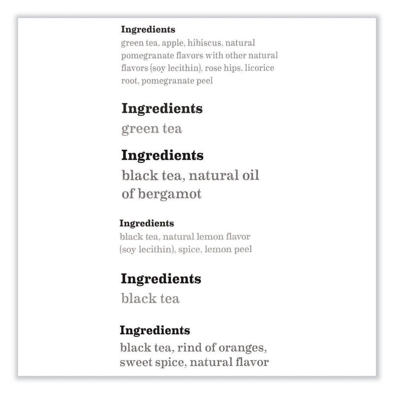 Bigelow Assorted Tea Packs, Six Flavors, 28/Box, 168/Carton