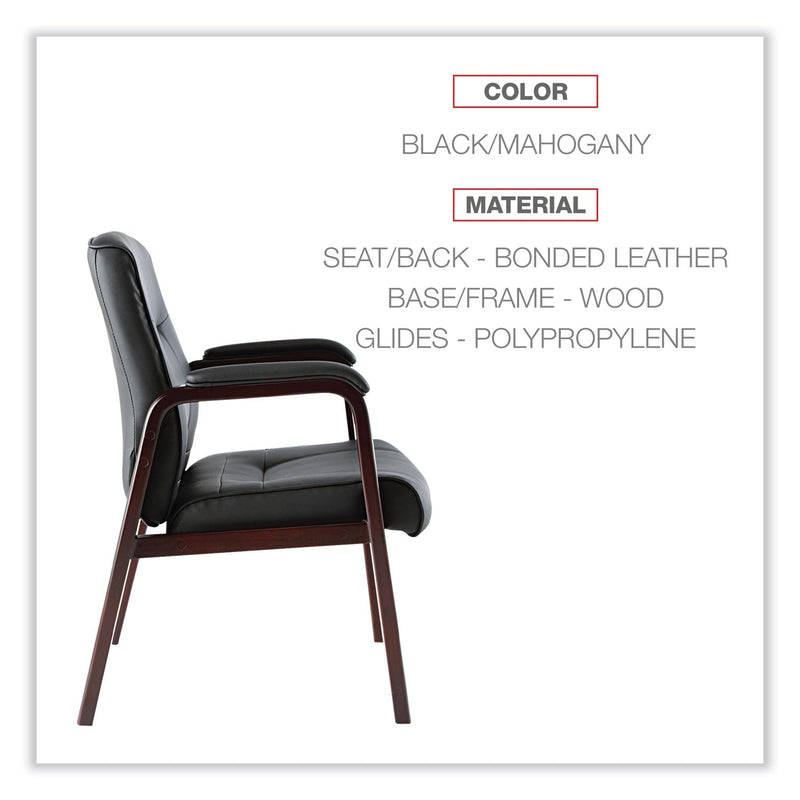 Alera Madaris Series Bonded Leather Guest Chair, Wood Trim Legs, 25.39" x 25.98" x 35.62", Black Seat/Back, Mahogany Base