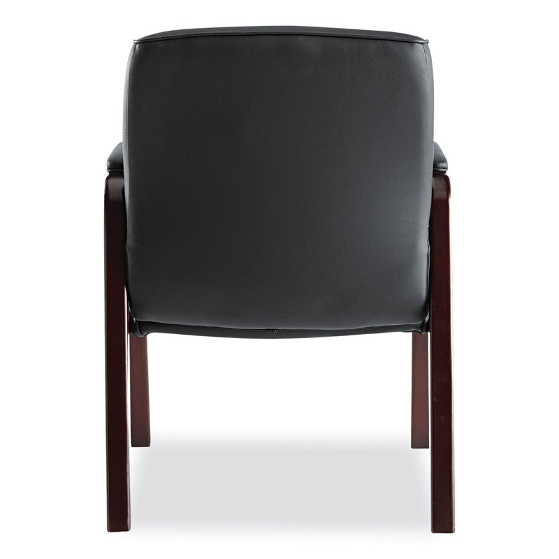 Alera Madaris Series Bonded Leather Guest Chair, Wood Trim Legs, 25.39" x 25.98" x 35.62", Black Seat/Back, Mahogany Base