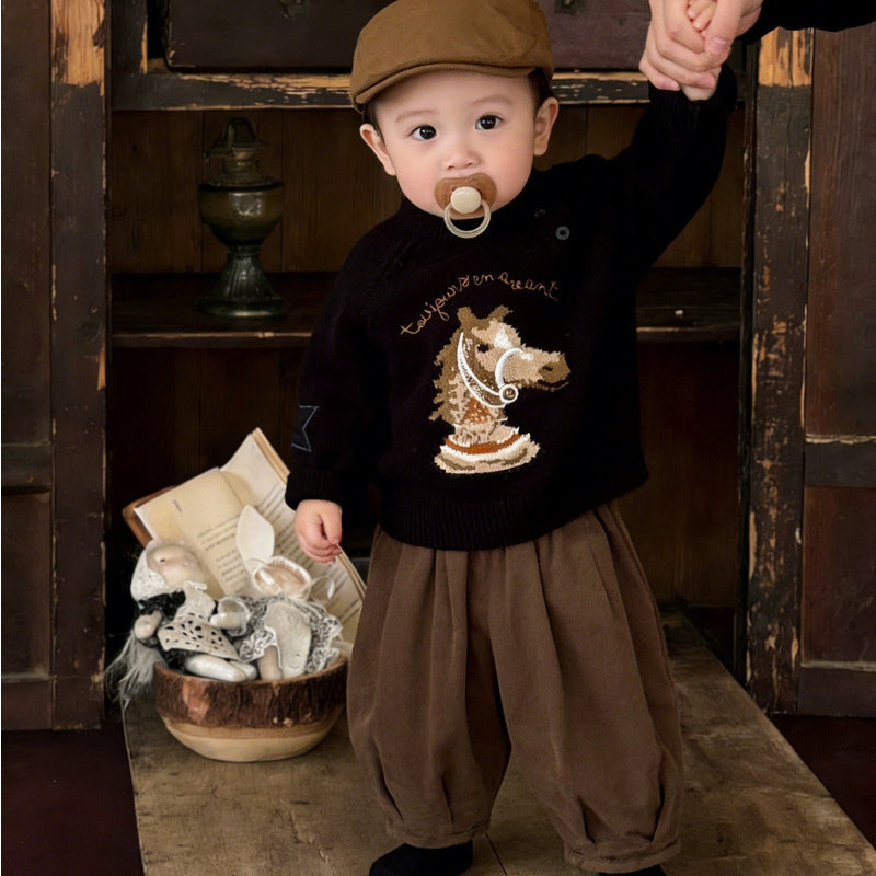 Cartoon Horse Year Knitted Sweater Children's Clothing Sweater