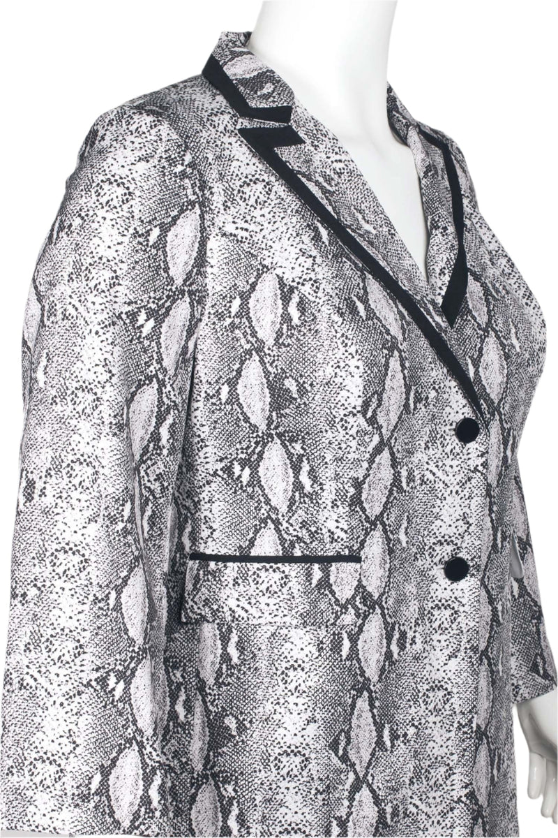 Emily Notched Collar Two Button Closure Long Sleeve Crepe Jacket with Elastic Waist Pencil Cut Pockets Pants (Plus Size)