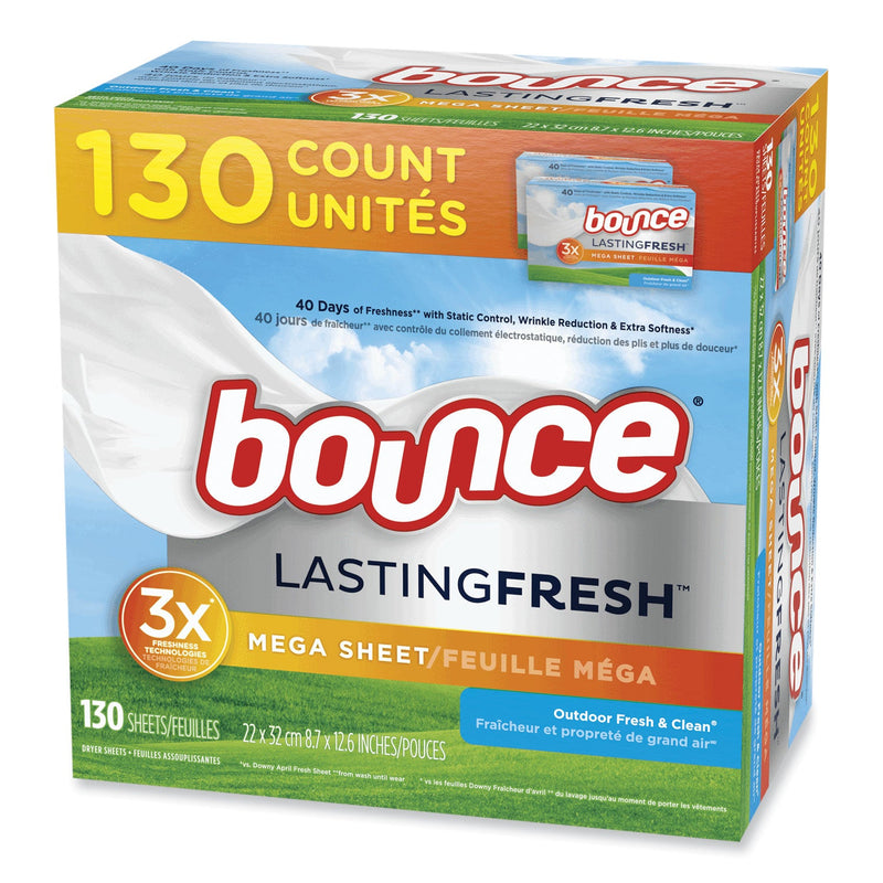 Bounce Fabric Softener Sheets, Outdoor Fresh and Clean, 130 Sheets/Box, 3 Boxes/Carton