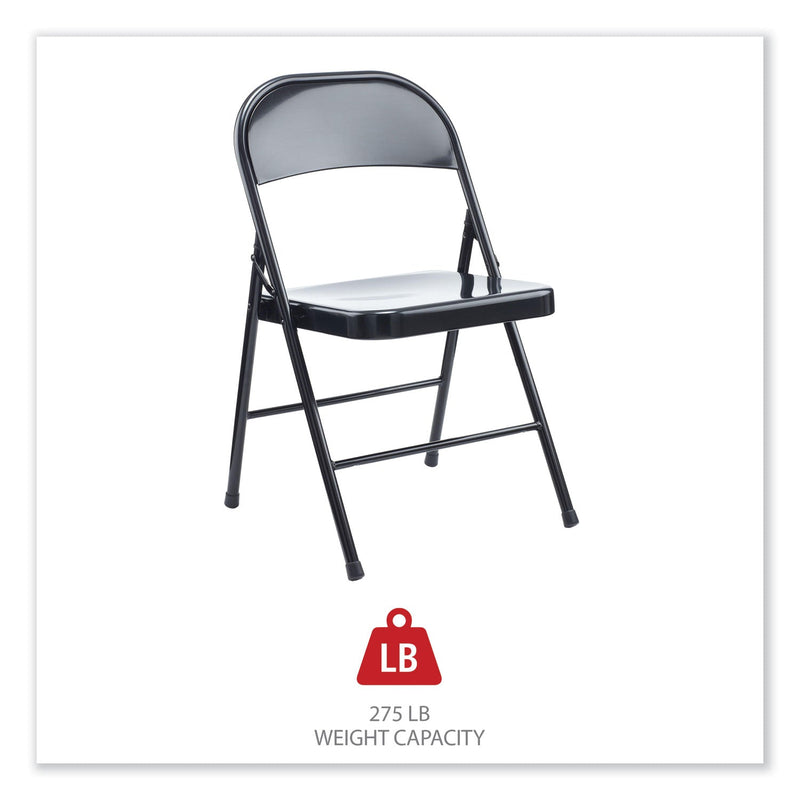 Alera Armless Steel Folding Chair, Supports Up to 275 lb, Black, 4/Carton