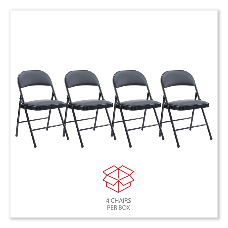 Alera PU Padded Folding Chair, Supports Up to 250 lb, Black Seat/Back, Black Base, 4/Carton