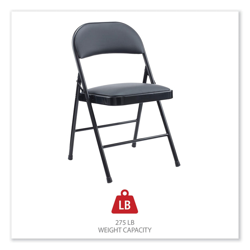 Alera PU Padded Folding Chair, Supports Up to 250 lb, Black Seat/Back, Black Base, 4/Carton