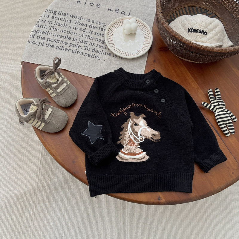 Cartoon Horse Year Knitted Sweater Children's Clothing Sweater
