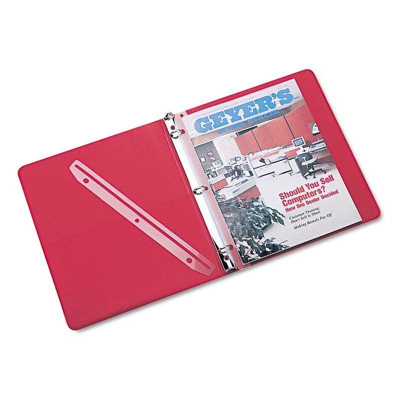 Rubbermaid 3-Hole Punched Plastic Edge Strip Magazine Holders For Ring Binders, 1 x 11.63, Frost, 12/Pack