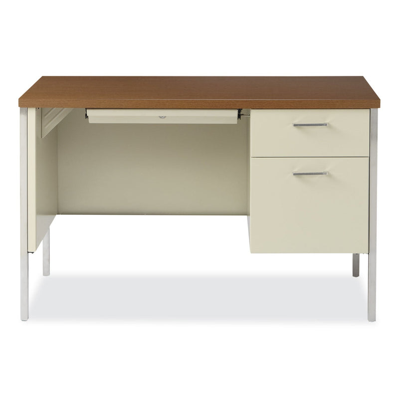 Alera Single Pedestal Steel Desk, 45.25" x 24" x 29.5", Cherry/Putty