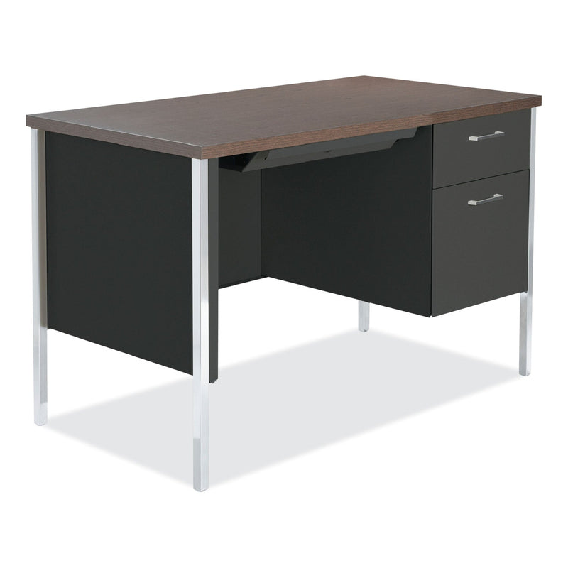 Alera Single Pedestal Steel Desk, 45.25" x 24" x 29.5", Mocha/Black