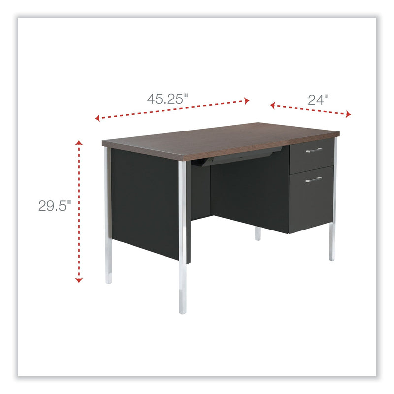 Alera Single Pedestal Steel Desk, 45.25" x 24" x 29.5", Mocha/Black