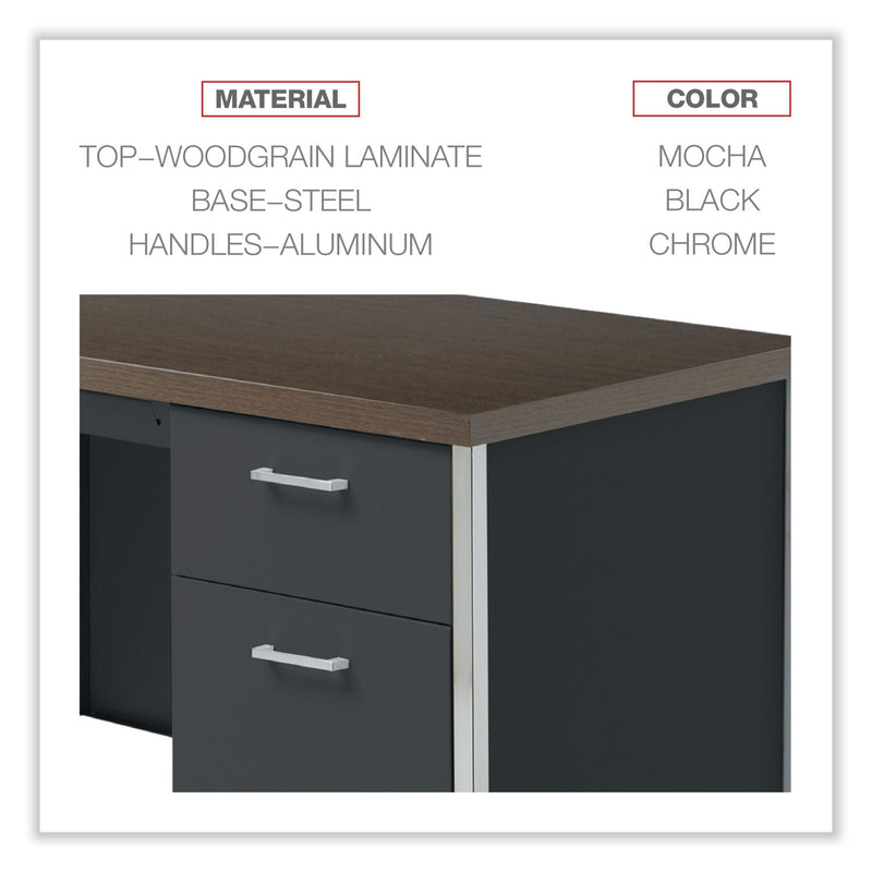 Alera Single Pedestal Steel Desk, 45.25" x 24" x 29.5", Mocha/Black