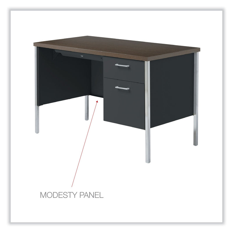 Alera Single Pedestal Steel Desk, 45.25" x 24" x 29.5", Mocha/Black