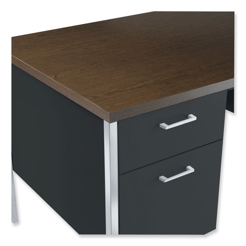Alera Single Pedestal Steel Desk, 45.25" x 24" x 29.5", Mocha/Black