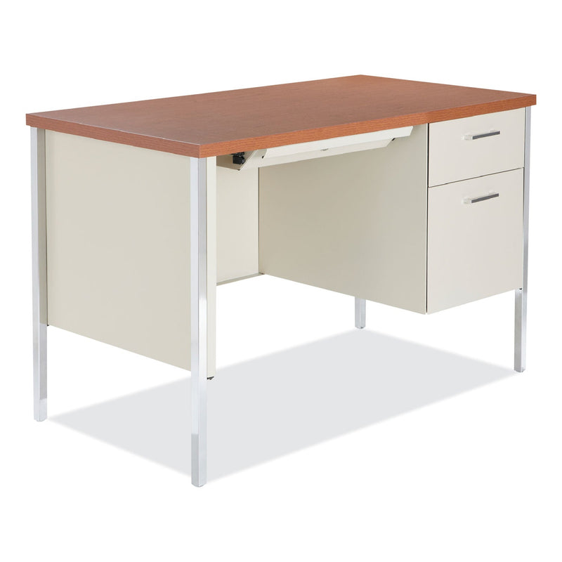 Alera Single Pedestal Steel Desk, 45.25" x 24" x 29.5", Cherry/Putty