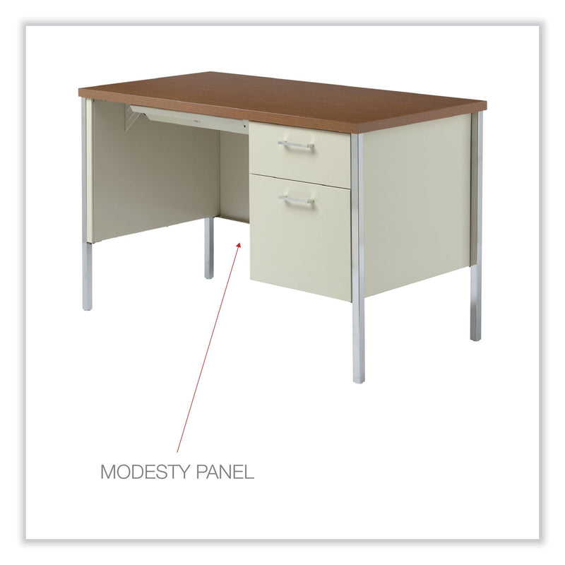 Alera Single Pedestal Steel Desk, 45.25" x 24" x 29.5", Cherry/Putty