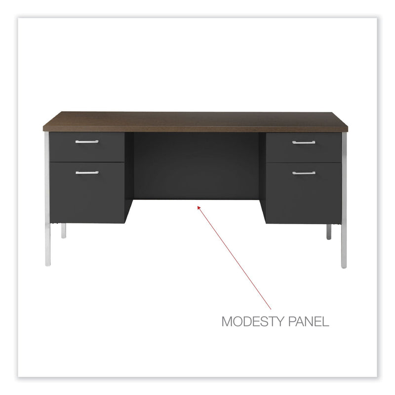 Alera Double Pedestal Steel Credenza, 60w x 24d x 29.5h, Mocha/Black