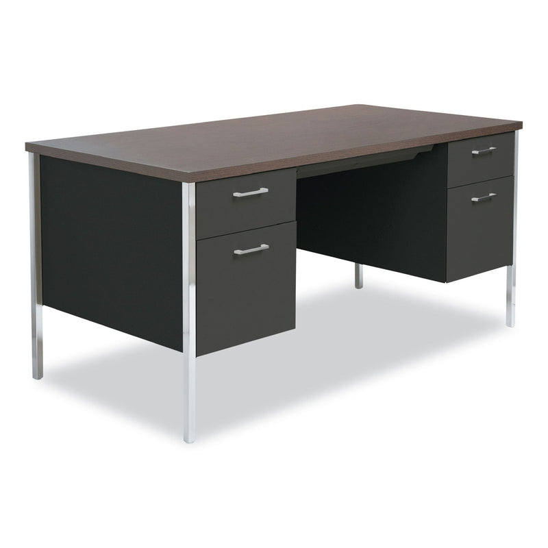 Alera Double Pedestal Steel Desk, 60" x 30" x 29.5", Mocha/Black