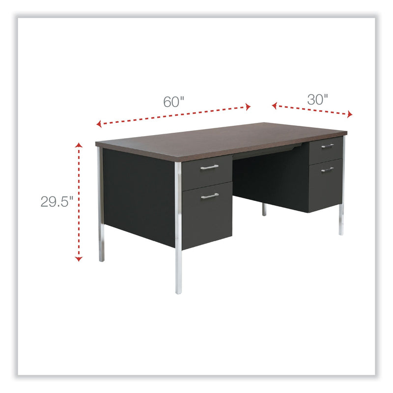 Alera Double Pedestal Steel Desk, 60" x 30" x 29.5", Mocha/Black