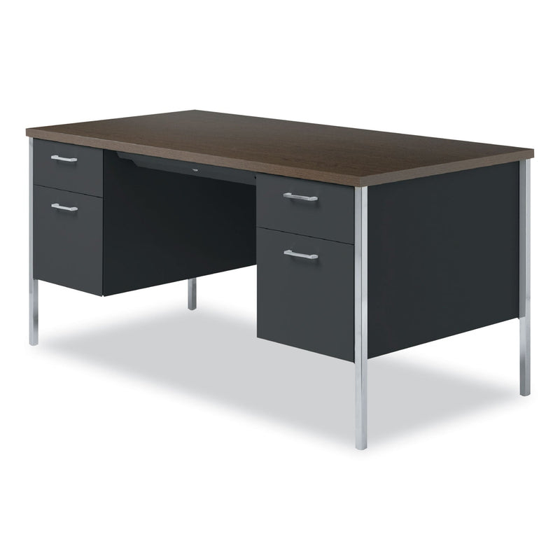 Alera Double Pedestal Steel Desk, 60" x 30" x 29.5", Mocha/Black