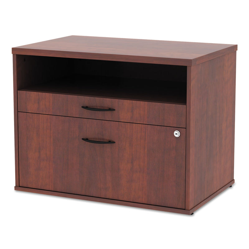 Alera Open Office Desk Series Low File Cabinet Credenza, 2-Drawer: Pencil/File, Legal/Letter, 1 Shelf,Cherry,29.5x19.13x22.88