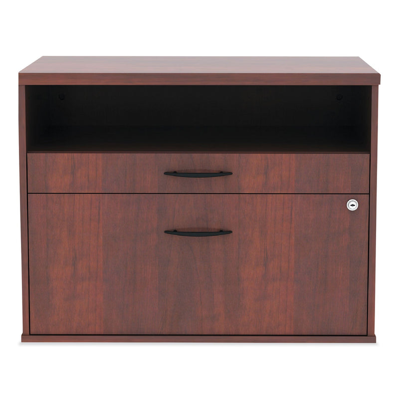 Alera Open Office Desk Series Low File Cabinet Credenza, 2-Drawer: Pencil/File, Legal/Letter, 1 Shelf,Cherry,29.5x19.13x22.88