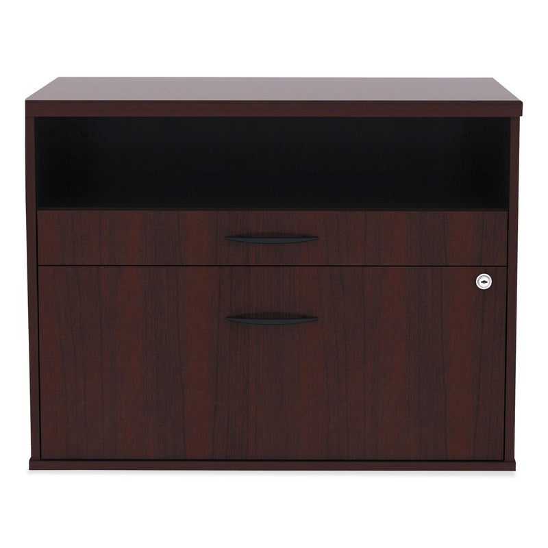 Alera Open Office Desk Series Low File Cabinet Credenza, 2-Drawer: Pencil/File,Legal/Letter,1 Shelf,Mahogany,29.5x19.13x22.88