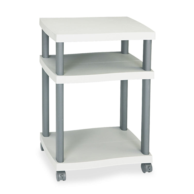 Safco Wave Design Deskside Printer Stand, Plastic, 3 Shelves, 20" x 17.5" x 29.25", White/Charcoal Gray