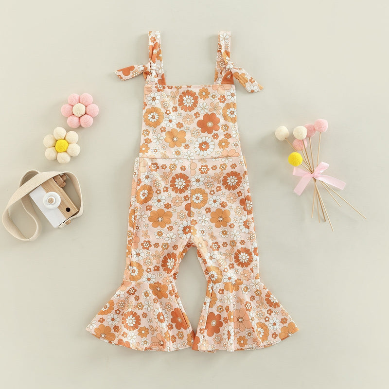 Girls' Floral Print Bell-bottom Pants Jumpsuit
