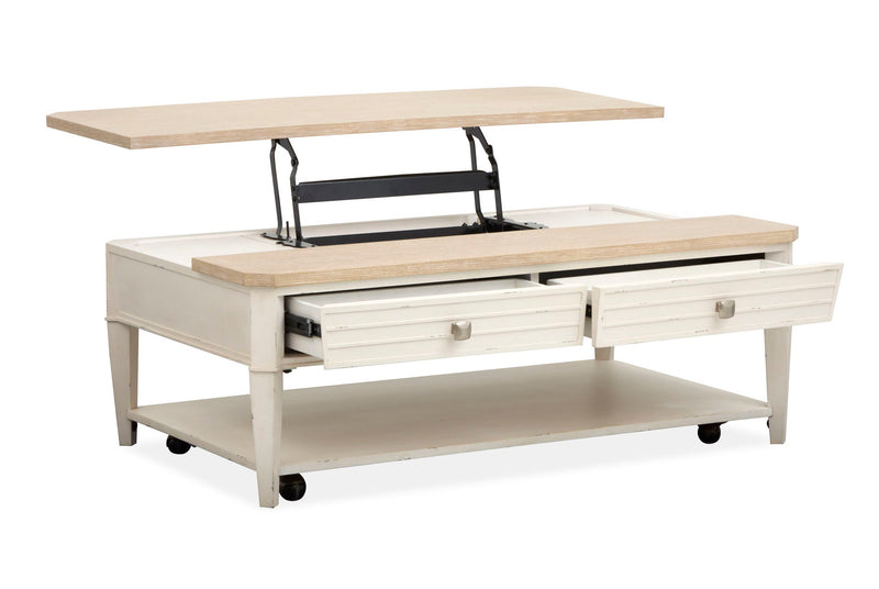 Echo Isles - Lift Top Storage Cocktail Table With Casters - Sea Pearl And Driftwood