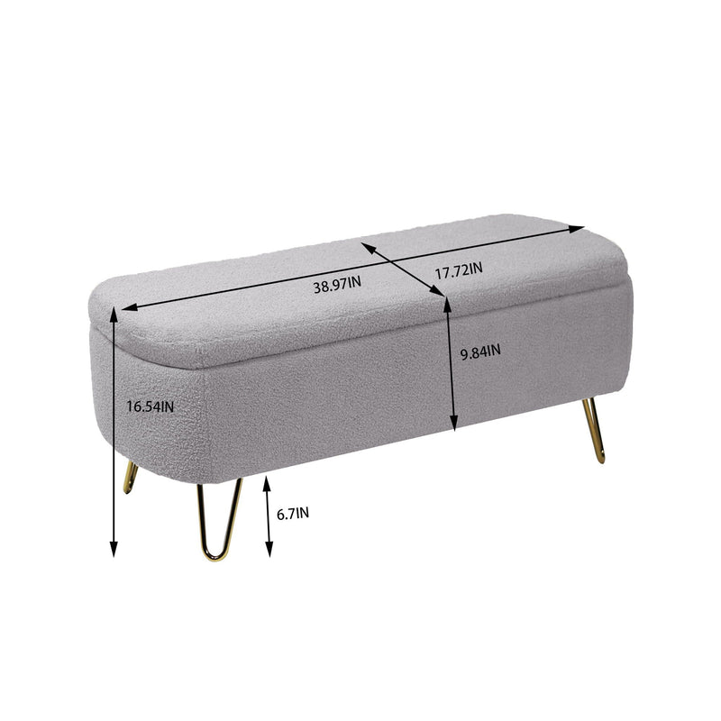 Storage Ottoman Bench For End Of Bed Legs, Modern Camel Faux Fur Entryway Bench Upholstered Padded With Storage For Living Room Bedroom