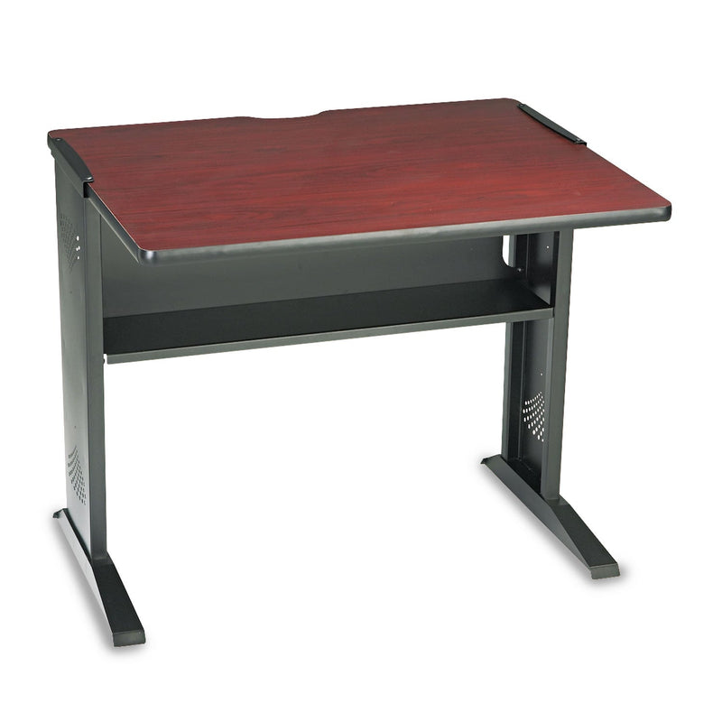Safco Computer Desk with Reversible Top, 35.5" x 28" x 30", Mahogany/Medium Oak/Black
