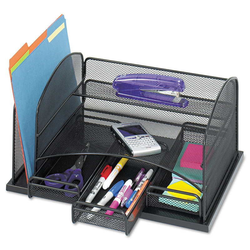 Safco Onyx Organizer with 3 Drawers, 6 Compartments, Steel, 16 x 11.5 x 8.25, Black