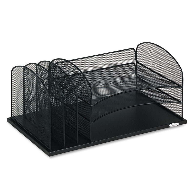 Safco Onyx Desk Organizer with Three Horizontal and Three Upright Sections, Letter Size Files, 19.5 x 11.5 x 8.25, Black