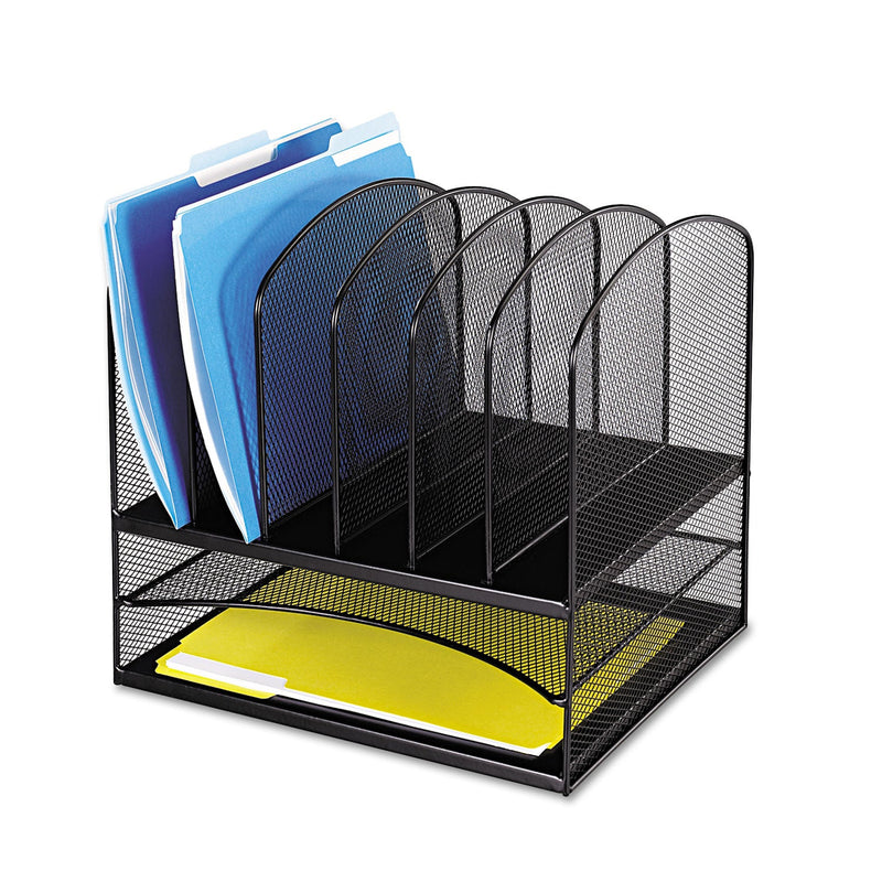 Safco Onyx Mesh Desk Organizer with Two Horizontal and Six Upright Sections, Letter Size Files, 13.25" x 11.5" x 13", Black