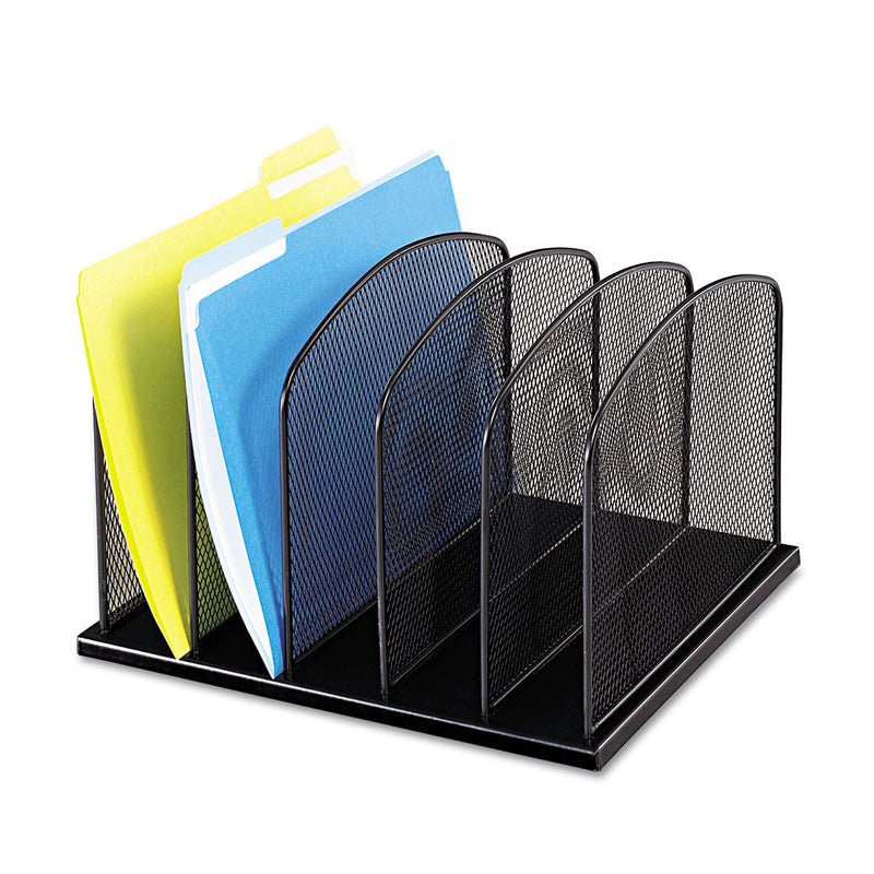Safco Onyx Mesh Desk Organizer with Upright Sections, 5 Sections, Letter to Legal Size Files, 12.5" x 11.25" x 8.25", Black