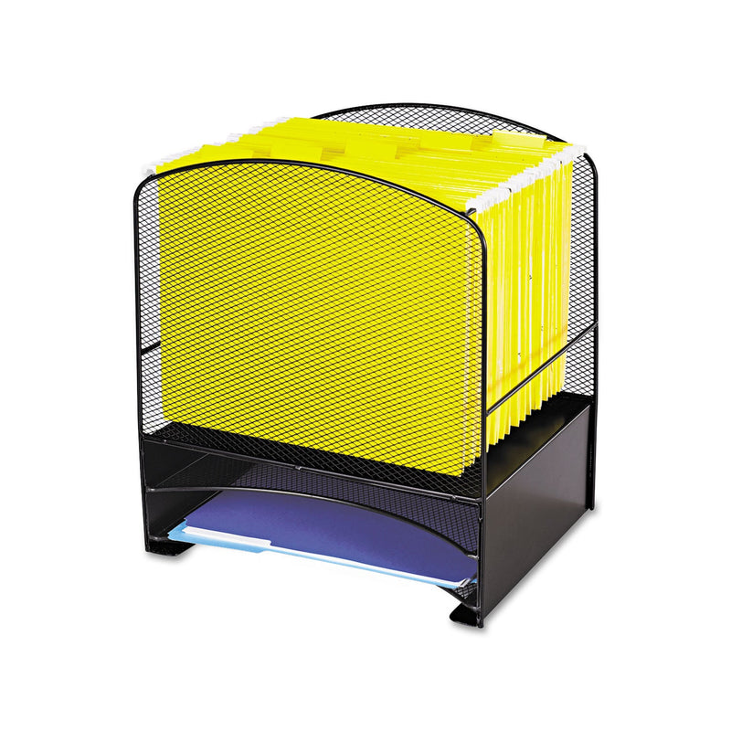 Safco Onyx Mesh Desktop Hanging File With Two Horizontal Trays, 3 Sections, Letter Size, 10.75" Long, Black