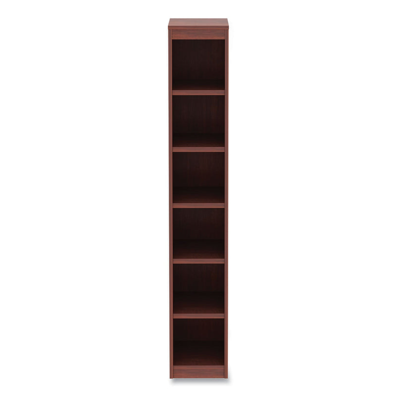 Alera Valencia Series Narrow Profile Bookcase, Six-Shelf, 11.81w x 11.81d x 71.73h, Medium Cherry