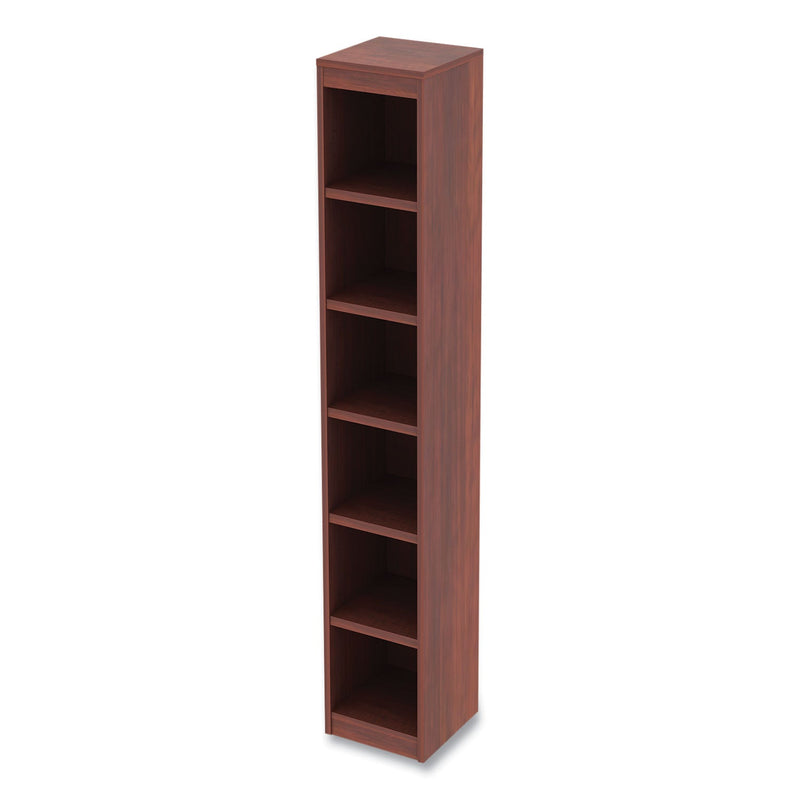 Alera Valencia Series Narrow Profile Bookcase, Six-Shelf, 11.81w x 11.81d x 71.73h, Medium Cherry